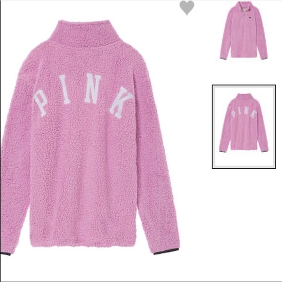 VS PINK SHERPA HALF ZIP PULLOVER ORCHID BOYFRIEND LAST ONE - Picture 1 of 6